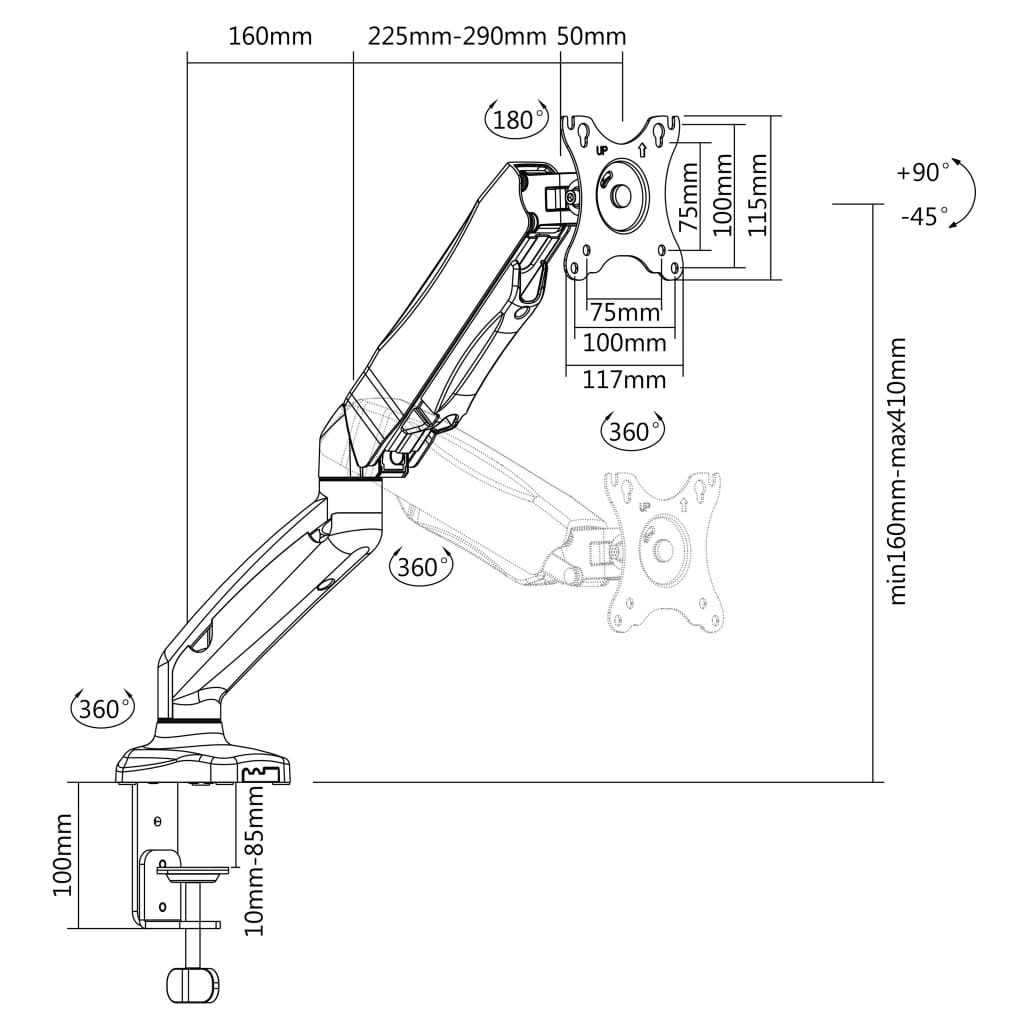 TV Monitor Desk Mount 13"-27" with Gas Spring Single Arm